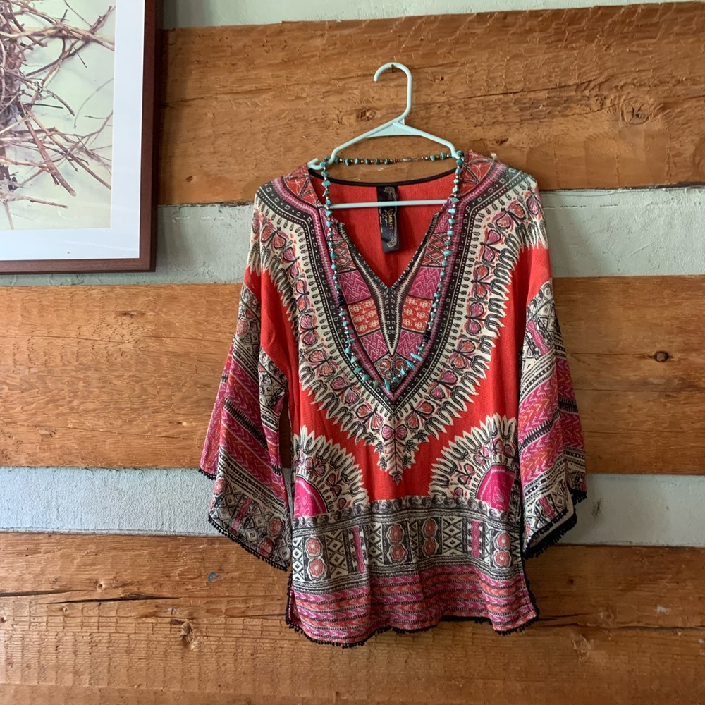 Free People New Romantics S hippie boho retro festival tunic blouse top 60’s red